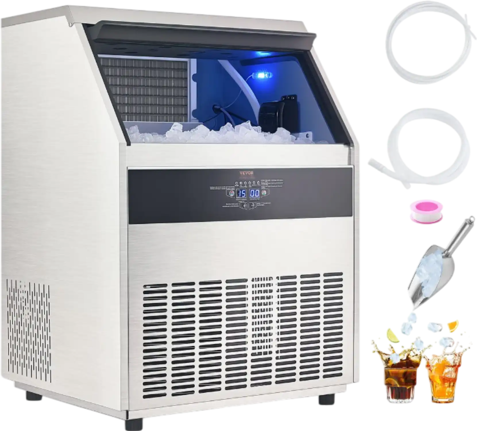 Vevor Commercial Ice Maker 265 Lbs/24H Freestanding Cabinet 88 Lbs Storage New