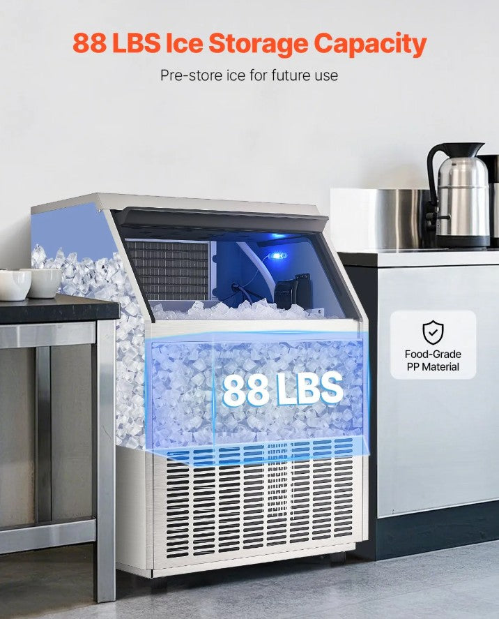 Vevor Commercial Ice Maker 265 Lbs/24H Freestanding Cabinet 88 Lbs Storage New