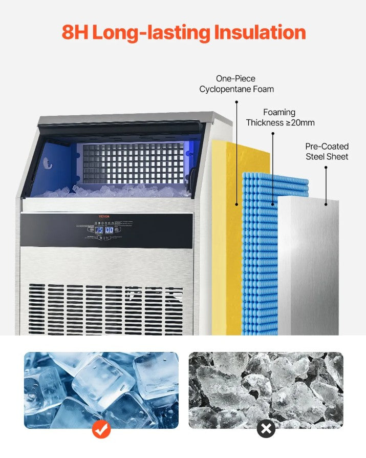 Vevor Commercial Ice Maker 265 Lbs/24H Freestanding Cabinet 88 Lbs Storage New