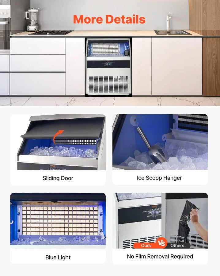 Vevor Commercial Ice Maker 265 Lbs/24H Freestanding Cabinet 88 Lbs Storage New