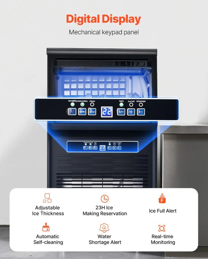 Vevor Commercial Ice Maker 80 Lbs/Day with 12 Lbs Storage and Self-Cleaning New