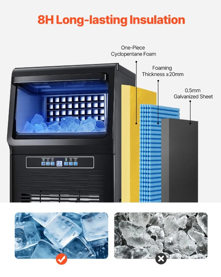 Vevor Commercial Ice Maker 80 Lbs/Day with 12 Lbs Storage and Self-Cleaning New