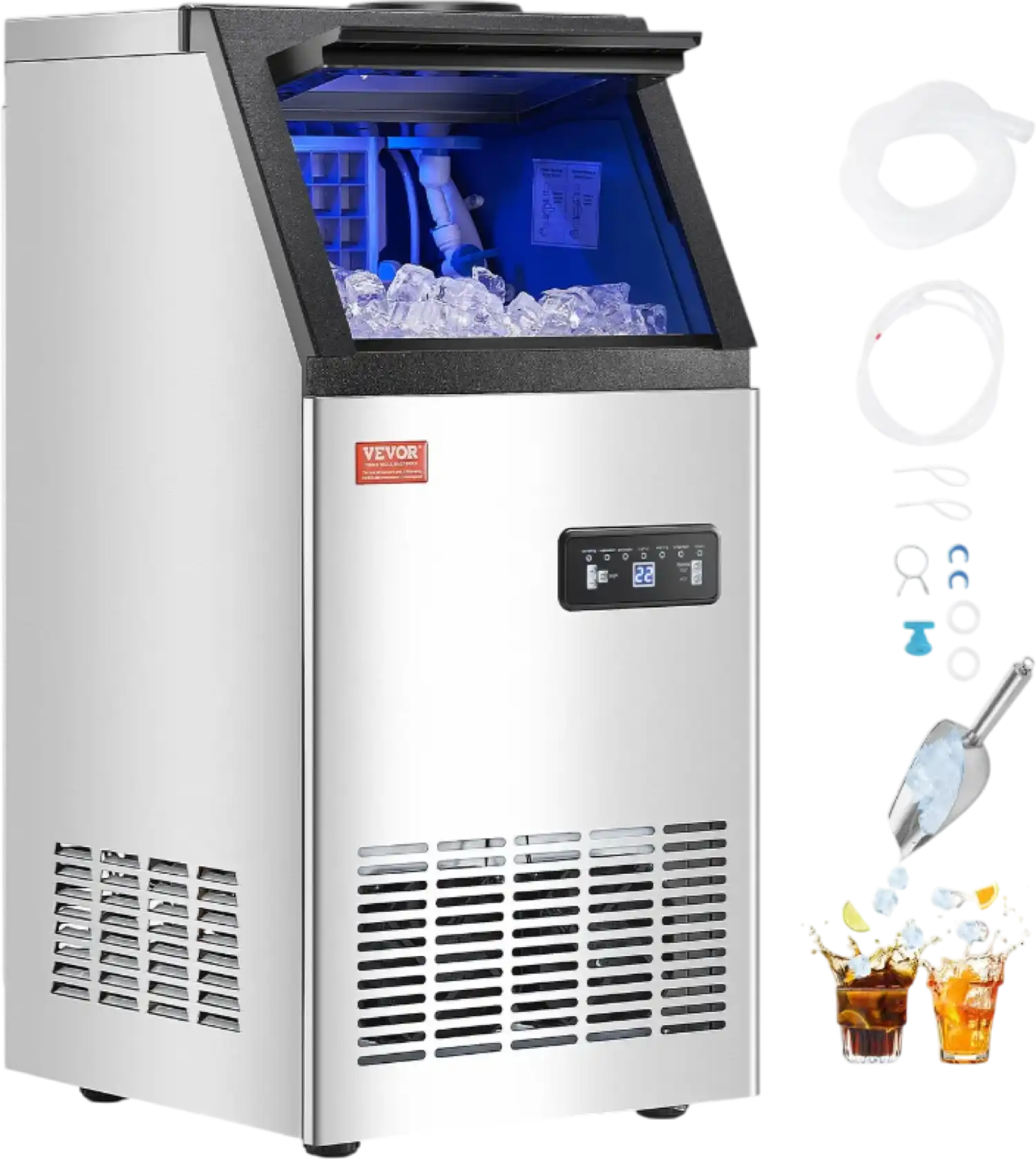 Vevor Commercial Ice Maker 80 Lbs/24H 36 Cubes per Cycle 28 Lbs Storage with Auto Clean New