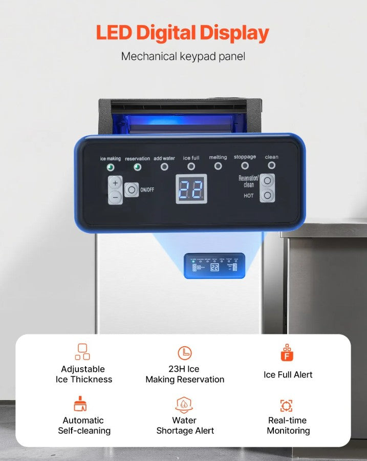 Vevor Commercial Ice Maker 80 Lbs/24H 36 Cubes per Cycle 28 Lbs Storage with Auto Clean New