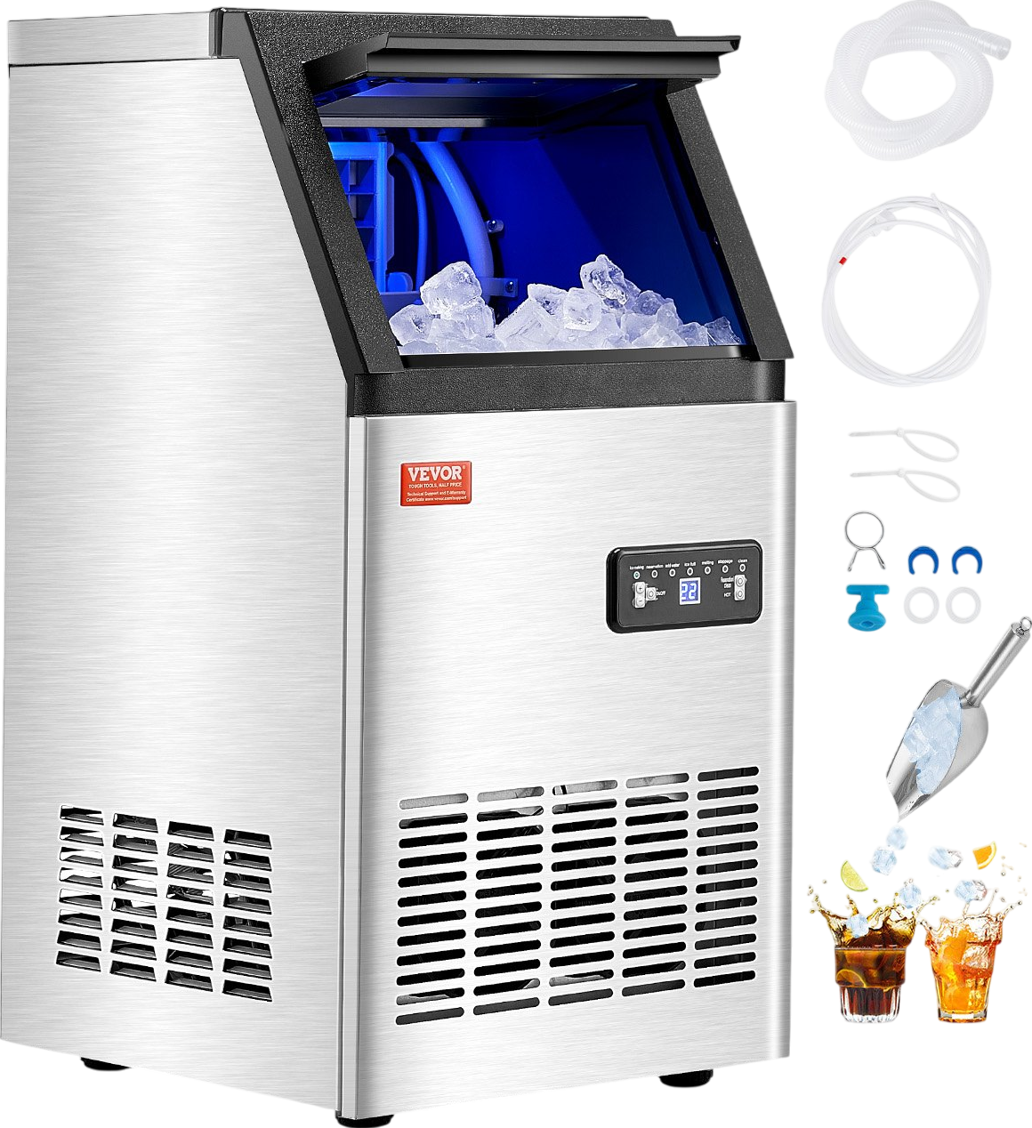 Vevor Commercial Ice Maker 100 Lbs/24 Hr Stainless Steel 16 Lb Storage New