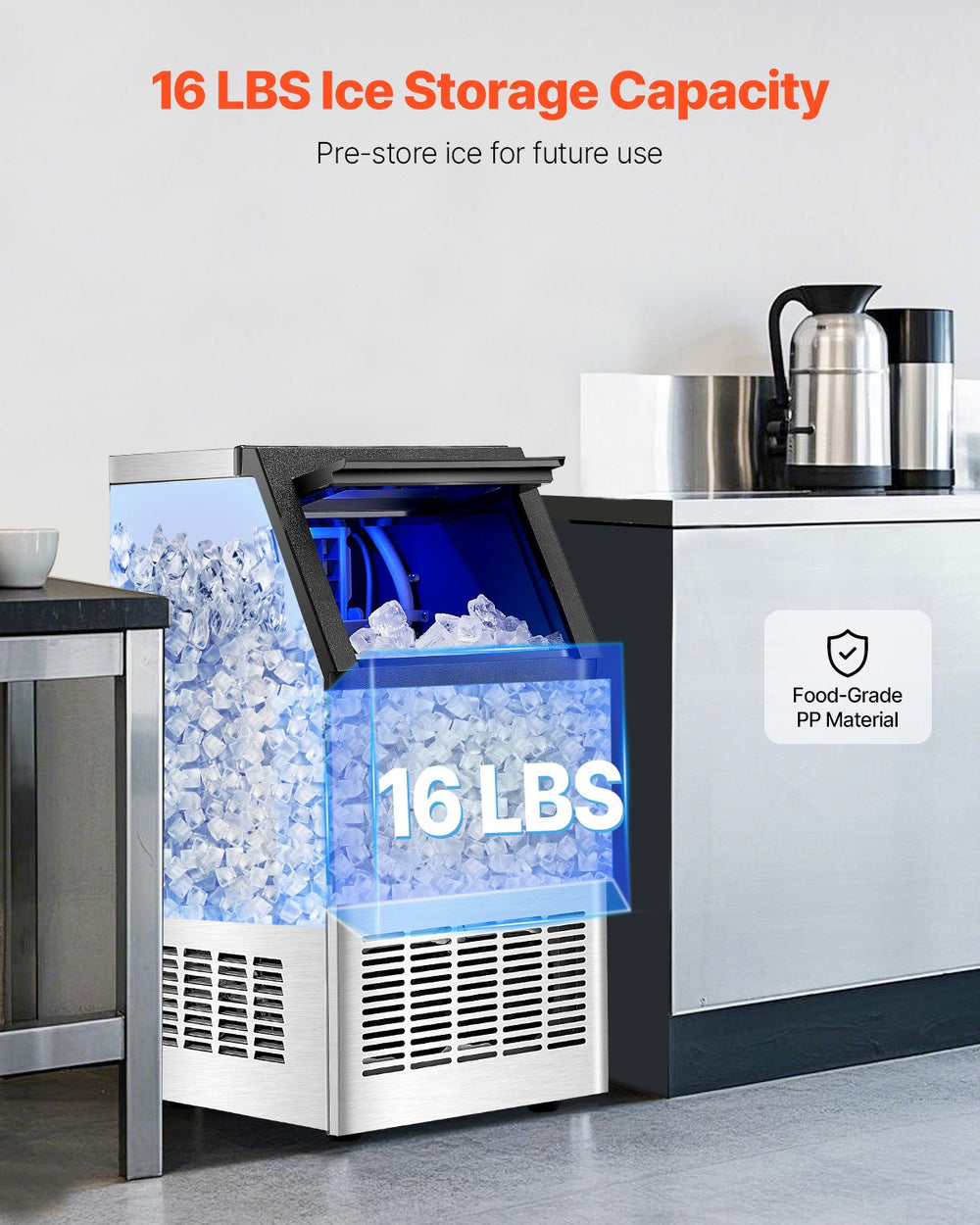 Vevor Commercial Ice Maker 100 Lbs/24 Hr Stainless Steel 16 Lb Storage New