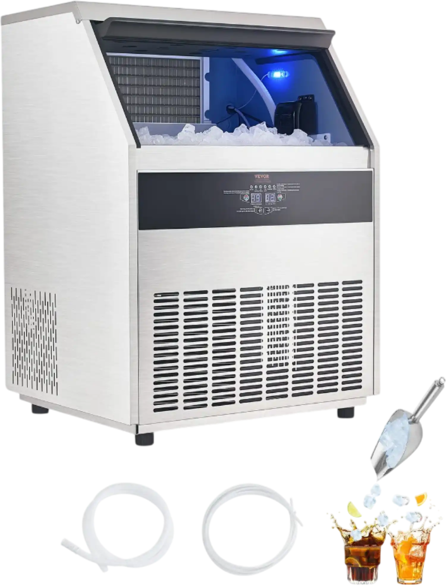 Vevor Commercial Ice Maker 300 Lbs/24H 126 Cubes 88 Lbs Storage Self-Cleaning New
