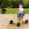 Yellow sand digger for kids with adjustable arms and flexible shovel, perfect for sandbox fun and skill development.