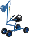 Blue sand digger for kids with adjustable arms, flexible shovel, and 360-degree swivel for outdoor fun.