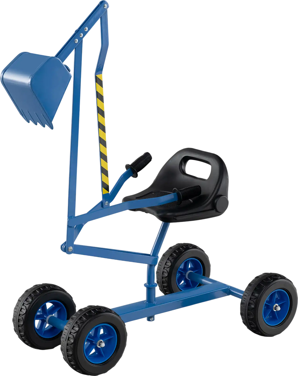 Blue sand digger for kids with adjustable arms, flexible shovel, and 360-degree swivel for outdoor fun.