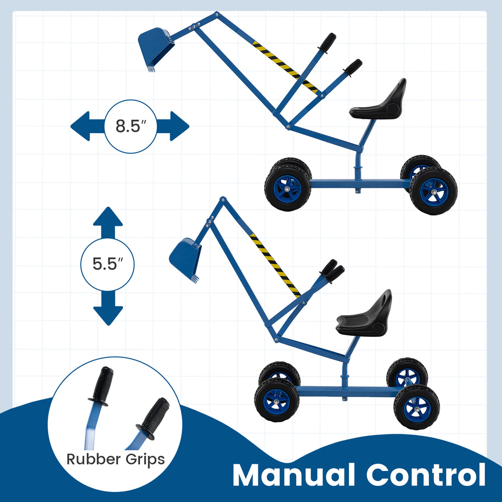 Blue sand digger for kids with adjustable arms, flexible shovel, and 360-degree swivel design for outdoor fun.