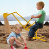 Kids enjoying the yellow sand digger with flexible shovel, perfect for outdoor play and developing motor skills.