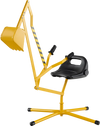 Yellow sand digger with adjustable arms and flexible shovel, designed for kids 3+, promoting motor skills and.