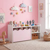 Movable toy storage box with scalloped design and cut-out handle, perfect for kids' rooms and easy access in playrooms.