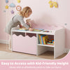 Scalloped kids bookshelf and toy storage organizer in pink, featuring a spacious tabletop and open shelf for easy.