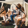 Screened canopy tent with zippered door, beige, accommodating 6-8 people for camping and outdoor activities.