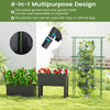 Self-watering raised garden bed with climbing trellis in black, ideal for flowers and vegetables, featuring ergonomic.