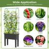 Self-watering raised garden bed with climbing trellis, ideal for vegetables and flowers, featuring durable black PP.