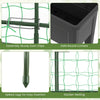 Close-up of the climbing trellis with garden netting and sturdy clips for the self-watering raised garden bed.