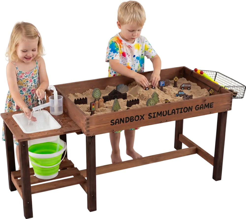 Sensory Table with Water Pump & Sink and 33 Sand Toys for Toddlers