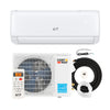 Split air conditioner system with 12000 BTU, 21 SEER2 rating, and remote control for efficient cooling and heating.