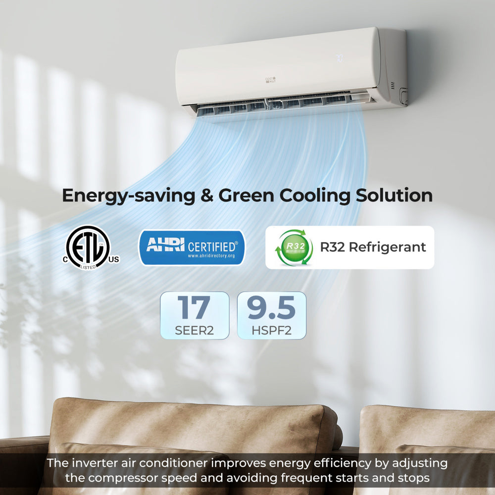 Split air conditioner with 23000 BTU, R32 refrigerant, and inverter technology for efficient cooling and heating.