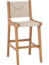 Set of 1 Outdoor Counter Height Bar Stool Woven Paper Rope Patio Barstool with Teak Wood Frame