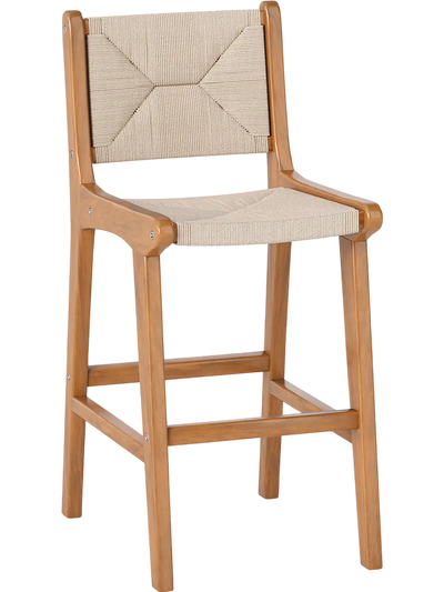 Costway Outdoor Counter Height Patio Bar Stool Woven Rope Teak Wood Frame 69431121 New