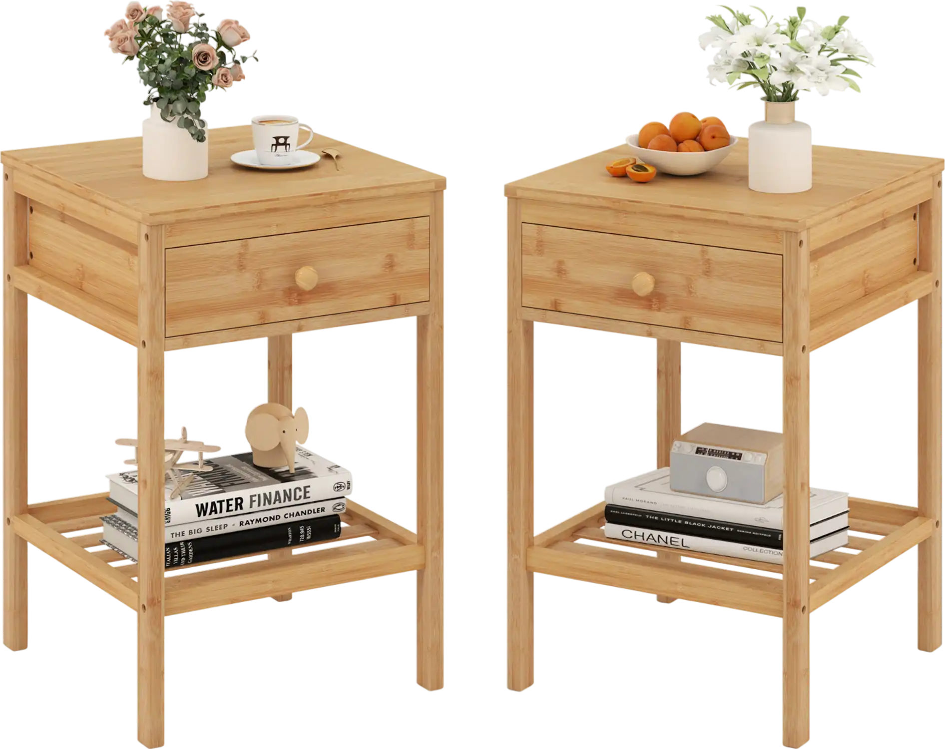 Costway Bamboo Nightstand Bedside Table w/ Storage Drawer Open Shelf 44953138 New