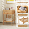 Bamboo nightstand with storage drawer and slatted shelf, perfect for bedside essentials and rustic decor.