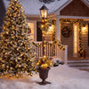 Lighted 5.4 FT outdoor Christmas lamp post decoration with snow-flocked branches and red berries for festive entryways.