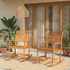 Two acacia wood patio rocking chairs with curved armrests, perfect for relaxing on porches or gardens.