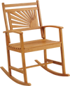 Acacia wood patio rocking chair with curved armrests and slatted seat, perfect for relaxing on porches or gardens.