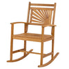 Acacia wood patio rocking chair features curved armrests and a slatted seat, perfect for relaxing on porches or gardens.