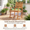 Acacia wood patio rocking chair with curved armrests, supporting up to 400 lbs for comfort and relaxation on your porch.