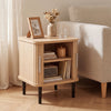 Set of 1 Fluted Nightstand with Sliding Doors and Adjustable Shelf for Small Spaces-Natural - Gallery View 1 of 8