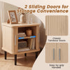 Fluted nightstand with sliding tambour doors, adjustable shelf, and easy-to-grip handles for versatile storage solutions.