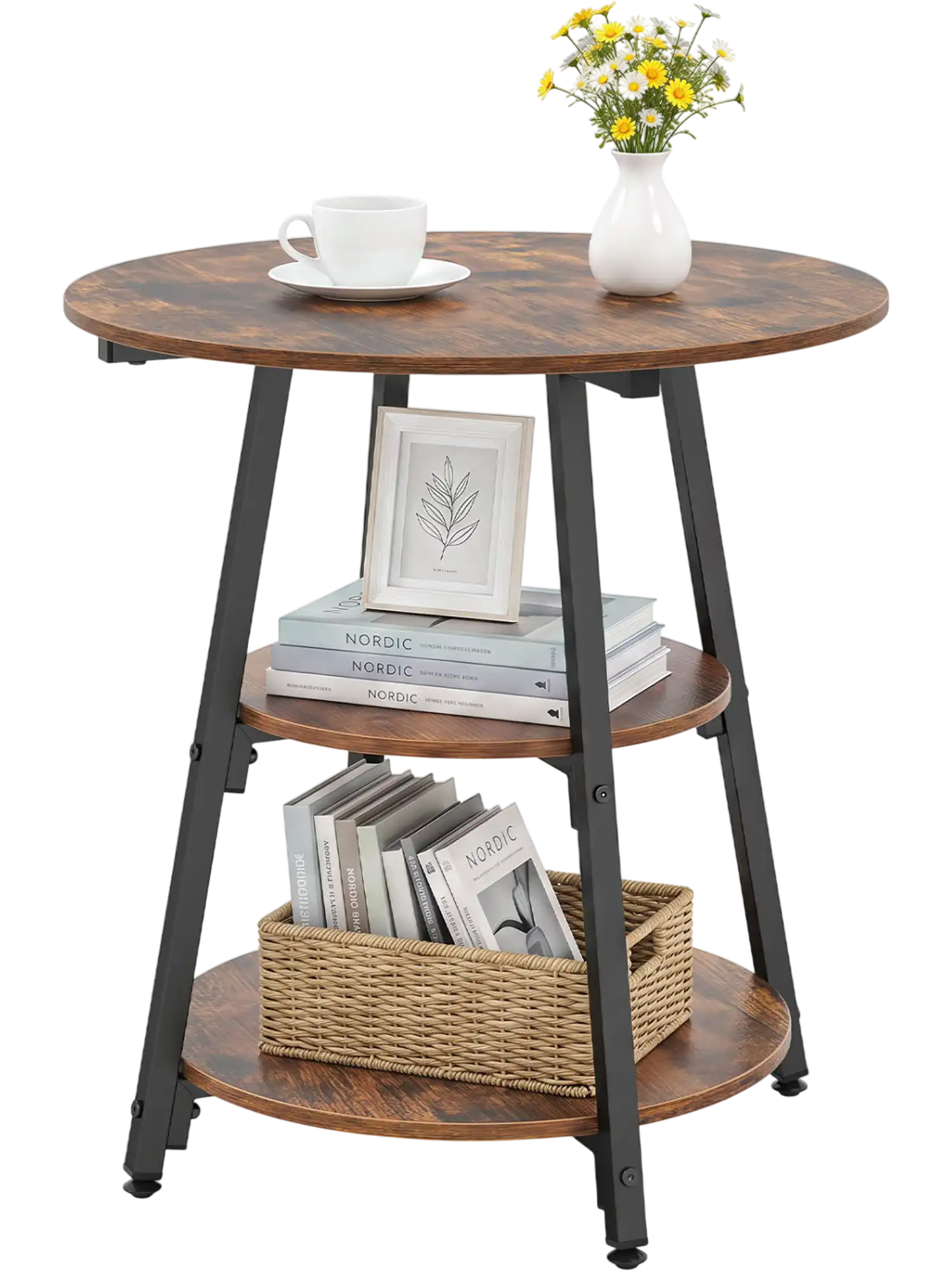 Costway Industrial Side Table 3-Tier Shelves Metal Frame Small Space 24275324 New