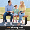Backless outdoor acacia wood bench with metal frame, 60" seating area for 2-3 people, ideal for garden or patio use.