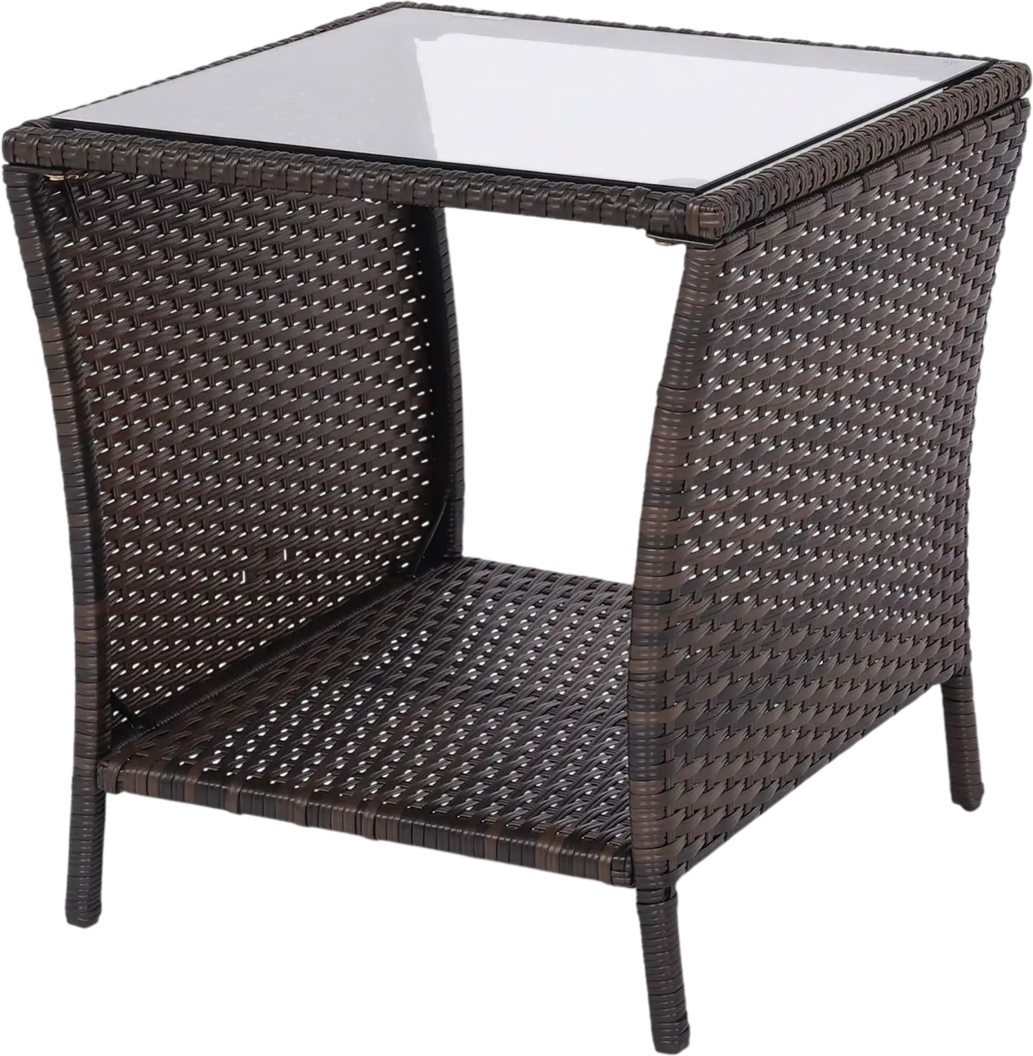 Costway Outdoor Wicker Side Table Tempered Glass Top Storage Shelf 98896594 New