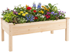 Wooden raised garden bed made of natural fir wood, featuring vibrant flowers, ideal for indoor or outdoor planting.