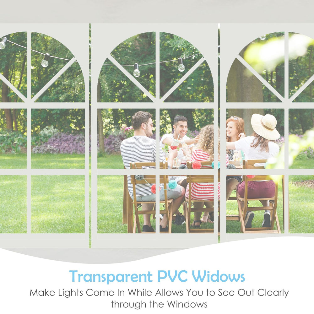 10 x 30 feet canopy tent with 5 removable sidewalls, ideal for outdoor parties and weddings, featuring sturdy steel.