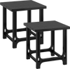 Set of 2 black outdoor Adirondack side tables with slatted surfaces, perfect for poolside use and low-maintenance care.
