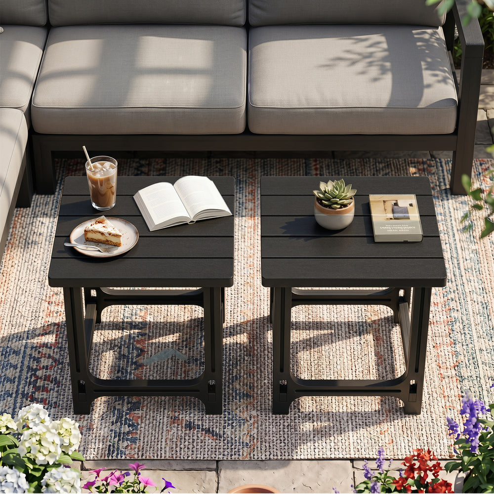 Set of 2 18 Inch Outdoor Adirondack Side Table with Slatted Surface-Black - Gallery View 1 of 8