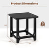 Black 18-inch outdoor Adirondack side table features a slatted surface, sturdy frame, and waterproof HDPE material for durability.