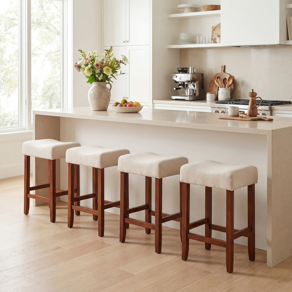 Set of 2 24 Inch Bar Stool with Curved Seat Cushions-Off White - Gallery View 1 of 8