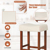 Curved seat cushion bar stool in off-white linen fabric with rubber wood legs, perfect for kitchen or dining room use.