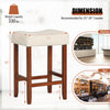 Curved seat bar stool with off-white cushion, rubber wood legs, ideal for 35"-39" counters, perfect for kitchen or bar.