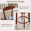 Curved backrest and attached footrest of a 24-inch upholstered dining chair, made from solid rubber wood for kitchen.