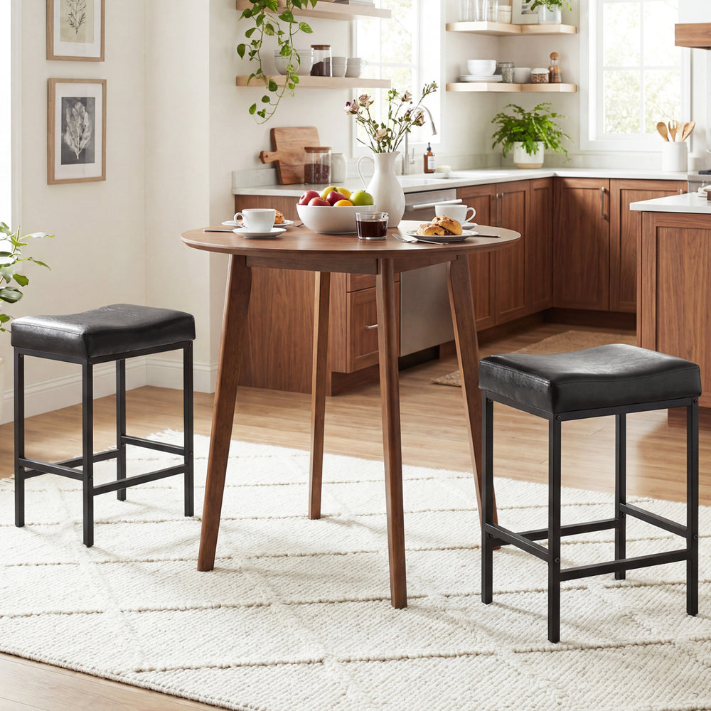Set of 2 25 Inch Counter Height Bar Chairs for Kitchen Island-Black - Gallery View 1 of 8